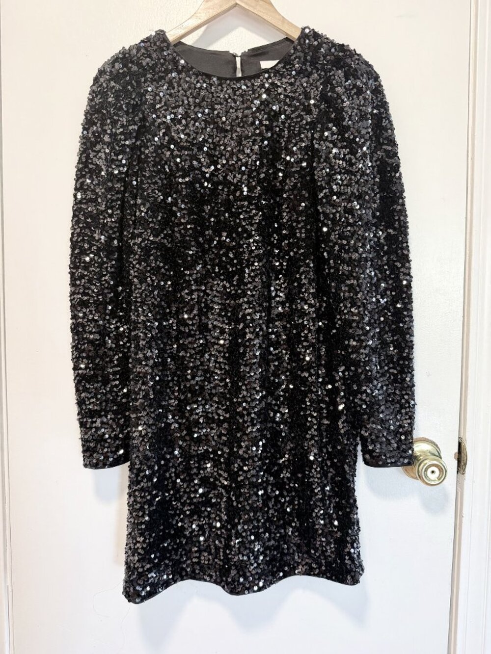 Black Sequin 1920's Great Gatsby Long Sleeve Party Dress